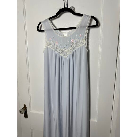 VTG Eve Stillman Embroidered Lace Granny Light Blue Cottage Nightgown Dress S - Picture 2 of 8